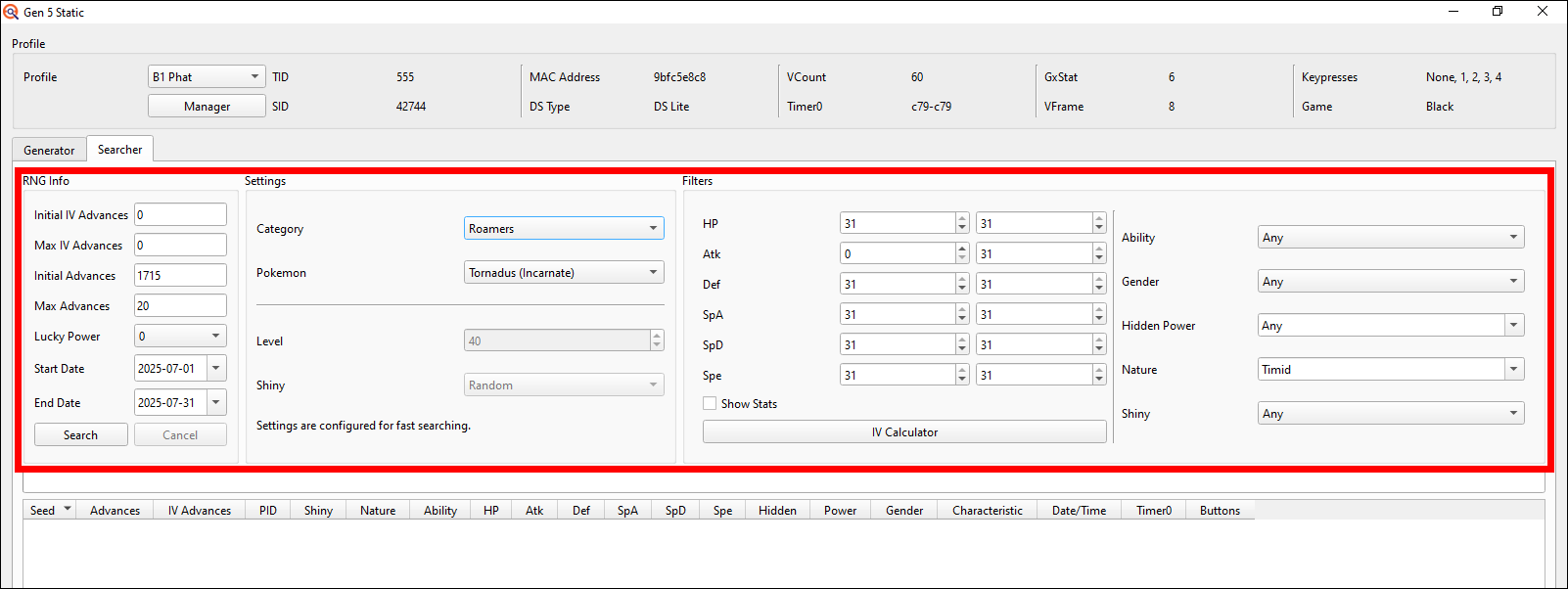 Searcher settings